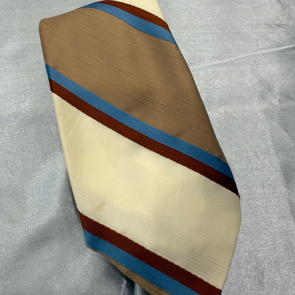 Resisto Tan, Blue, & Red Striped Men's Tie 100% Poly